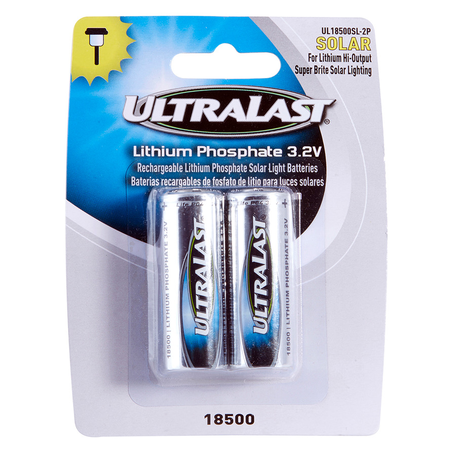 Ultralast UL18500SL-2P Solar Light Battery, 3.2V, 18500, 1000 mAh capacity, Lithium, 2/Pk