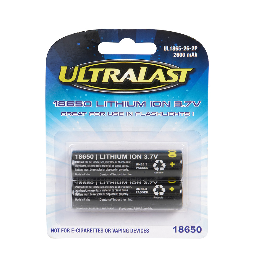 Ultralast UL1865-26-2P Lithium Ion Battery Cell , 3.7V, 18650, 2600 mAh capacity, Lithium Ion 2 Pack