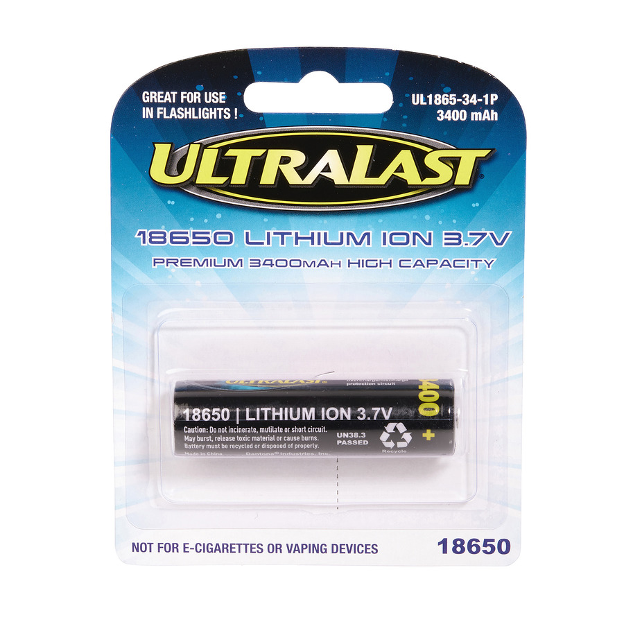 Ultralast UL1865-34-1P Lithium Ion Battery Cell , 3.7V, 18650, 3400 mAh capacity, Lithium Ion