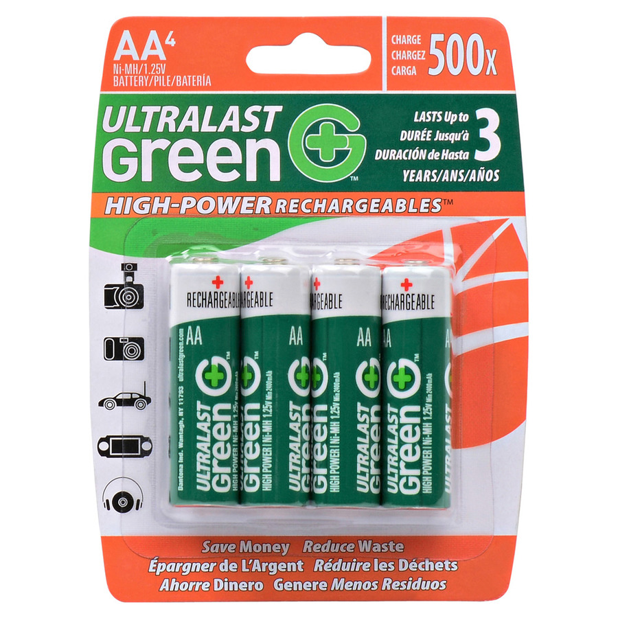 Ultralast ULGHP4AA AA High Power Rechargeable NIMH Batteries, 1.2V, 2400 mAh capacity, Nickel 4/Pk