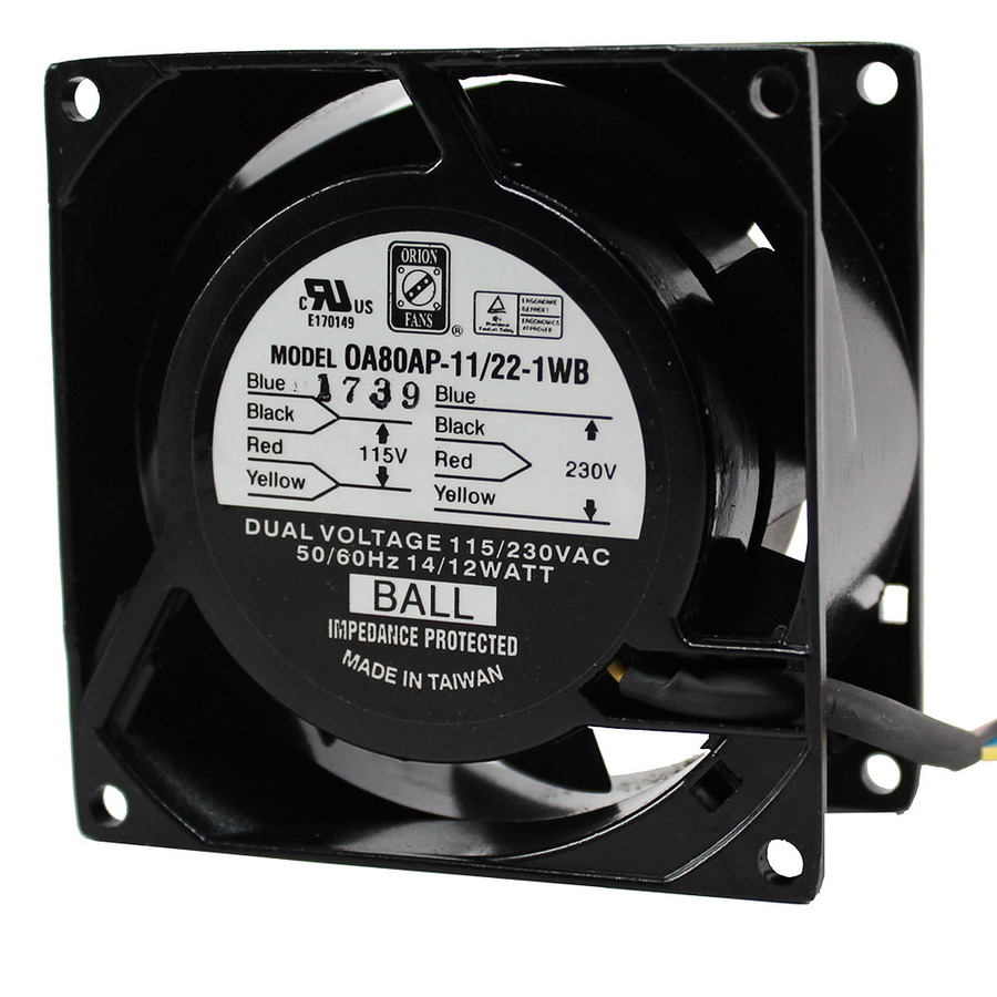 Orion Fans OA80AP-11/22-1WB AC Fan, 115V/230V/12W, 31CFM, Leadwire, 80x80x38mm, OA80AP-DUALV Series