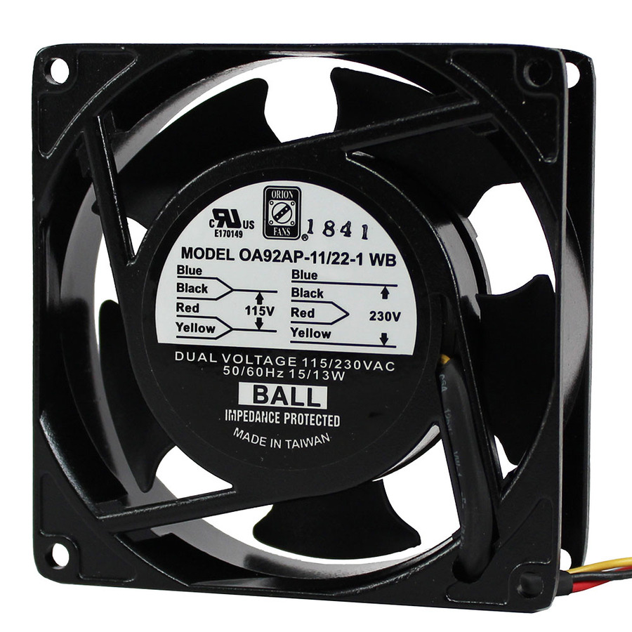 Orion Fans OA92AP-11/22-1WB AC Fan, 115V/230V/13W, 35CFM, Leadwire, 92x92x25mm, OA92AP-DUALV Series