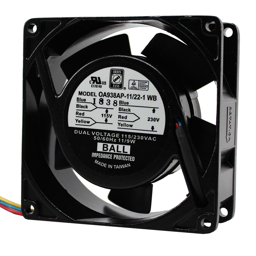 Orion Fans OA938AP-11/22-1WB AC Fan, 115V/230V/9W, 50CFM, Leadwire, 92x92x38mm, OA938AP-DUALV Series