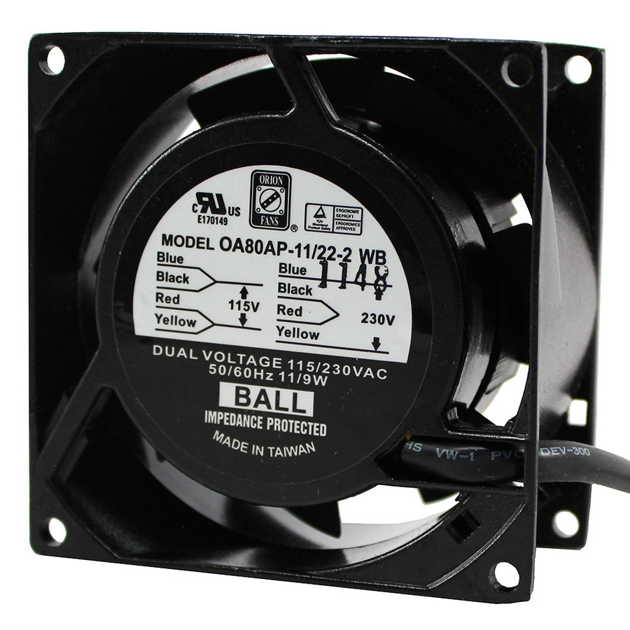 Orion Fans OA80AP-11/22-2WB AC Fan, 115V/230V/9W, 24CFM, 80x80x38mm, OA80AP-DUALV Series