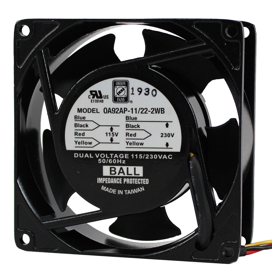 Orion Fans OA92AP-11/22-2WB AC Fan, 115V/230V/10W, 27CFM, 92x92x25mm, OA92AP-DUALV Series