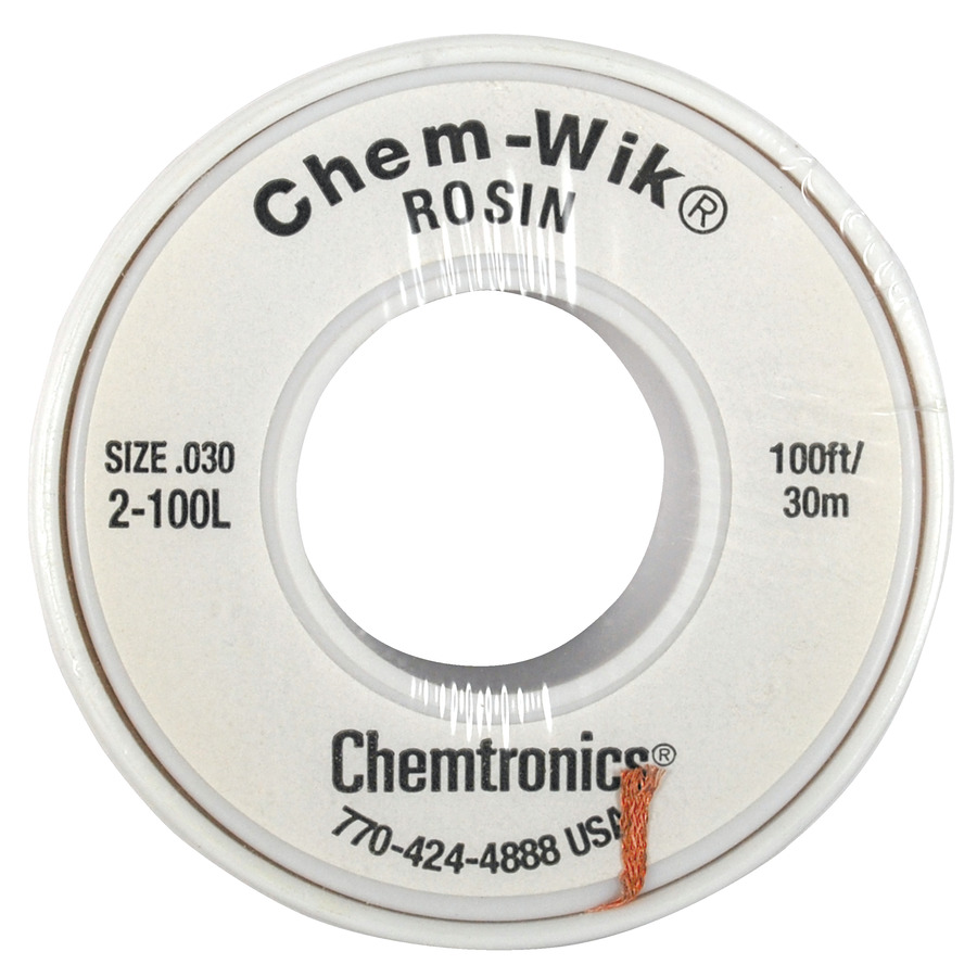 Chemtronics 2100L Solder Wick, Rosin, 0.03" x 100 ft Roll, 1, White