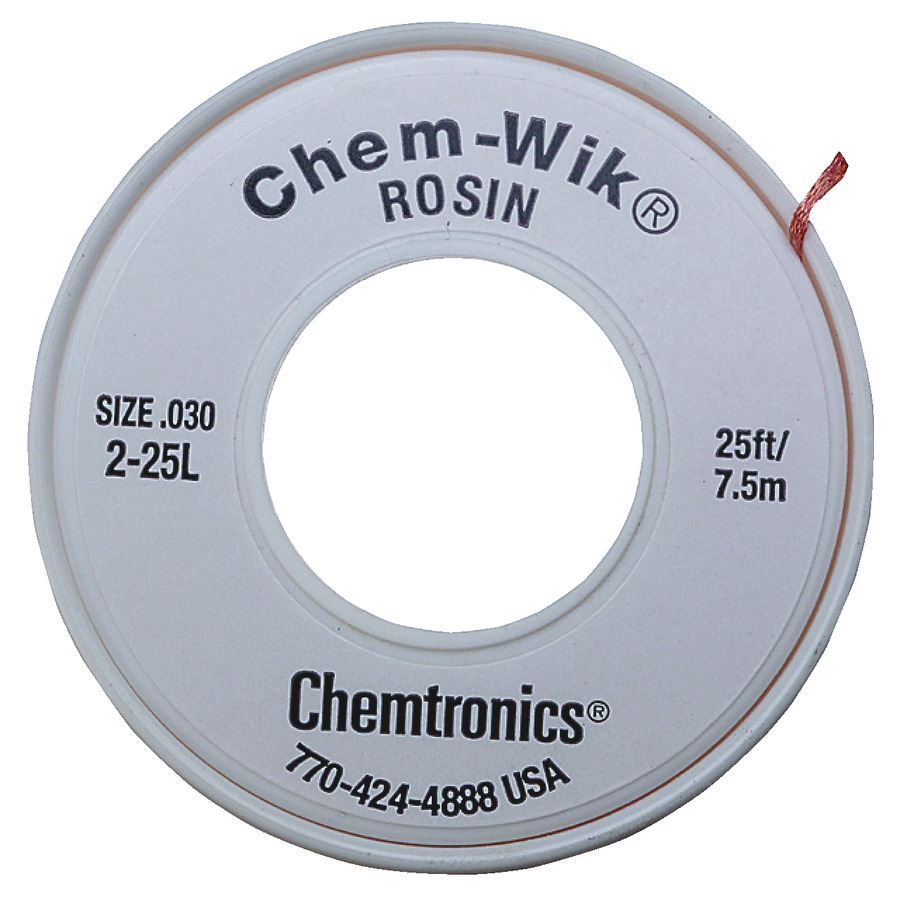 Chemtronics 225L Solder Wick, Rosin, 0.03" x 25 ft Roll, 1, White