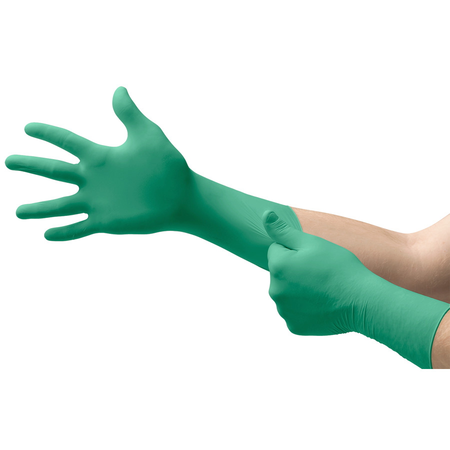 Ansell 114882 Gloves, Nitrile, Ext. Cuff, Texture Fng, Green, Small, Cs, TouchNTuff Series