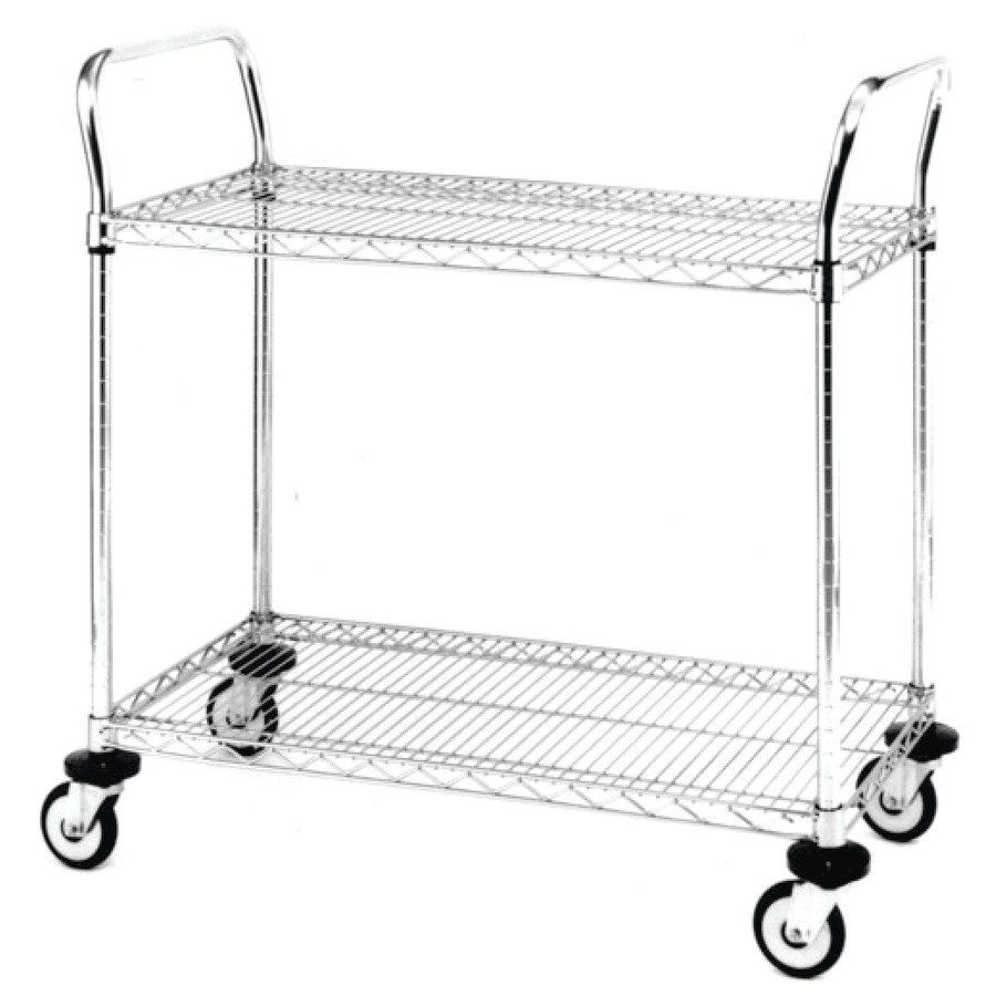 Metro MW607 Mobile Utility Cart with Two Wire Chrome Shelves, 21" x 36" x 39"