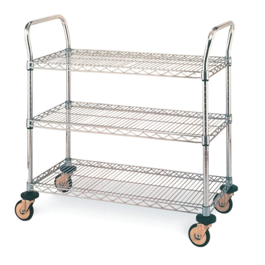 Metro MW705 Mobile Utility Cart with Three Wire Chrome Shelves, 18" x 36" x 39"