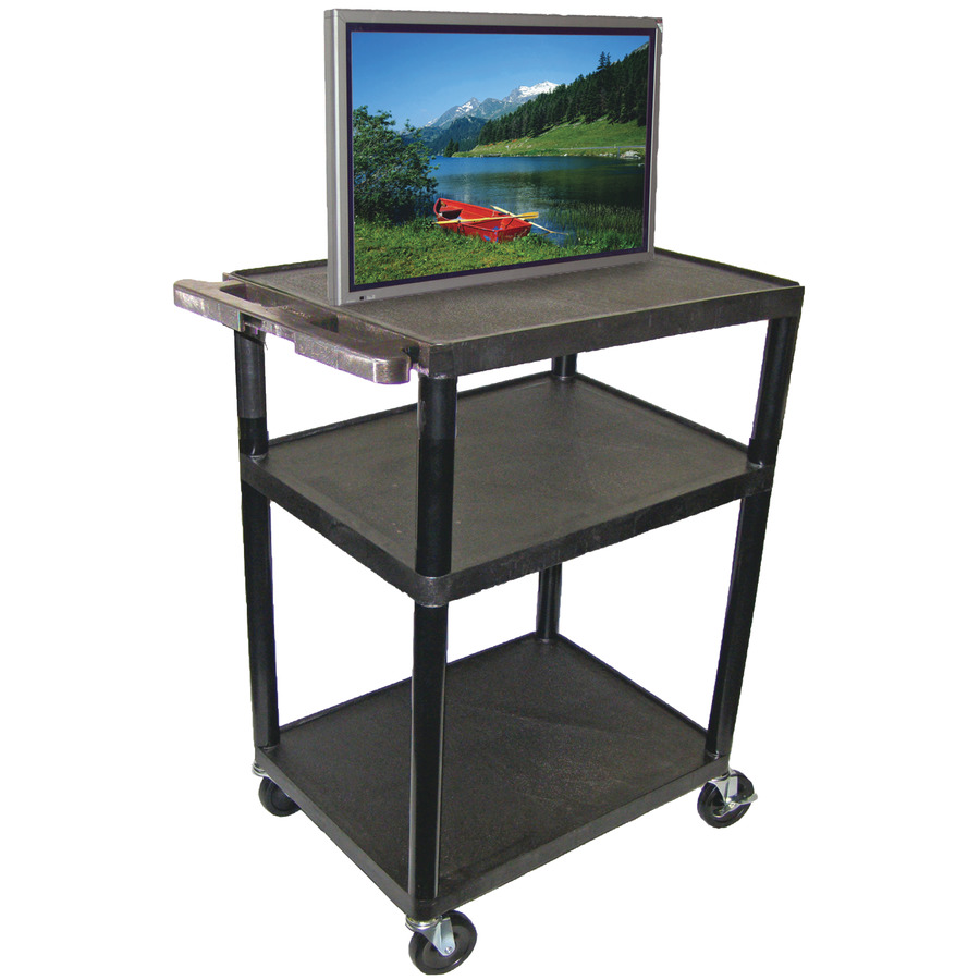 Luxor LP40E-B AV Cart - 3 Shelf, with Power Strip, 24"x32"x40"H, Black