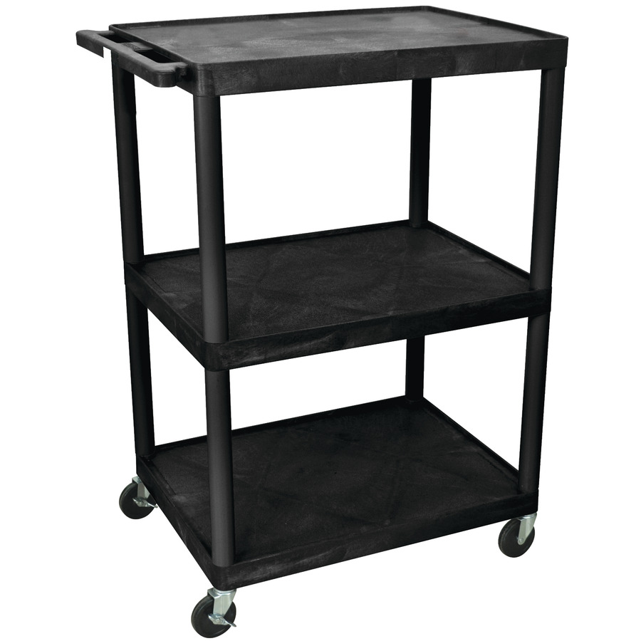 Luxor LP48E-B AV Cart - 3 Shelf, with Power Strip, 24"x32"x48"H, Black