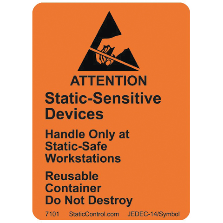 SCS 7101 Static Sensitive Devices Attention Label, 1.875" x 2.5", 500/Roll