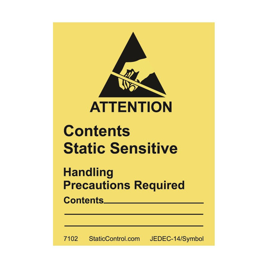 SCS 7102 Contents Static Sensitive Attention Write-On Labels, 1.875" x 2.5", 500/Roll