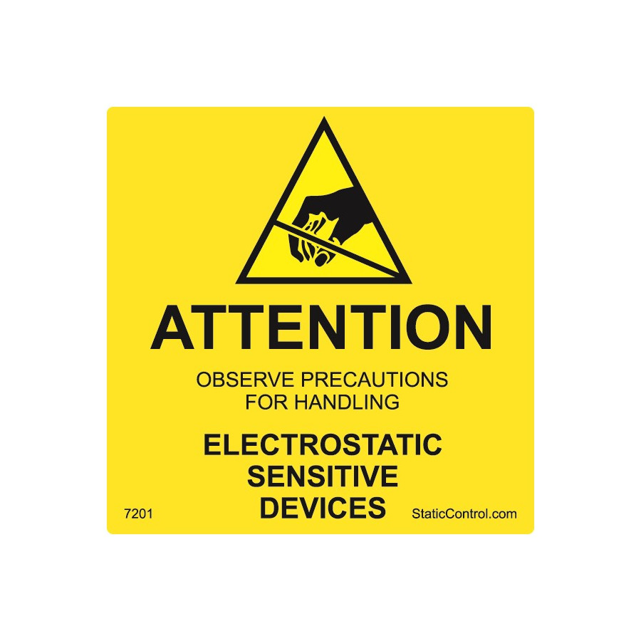 SCS 7201 Electrostatic Sensitive Devices Attention Labels, Reusable, Mil-STD-129, 2" x 2", 500/Roll