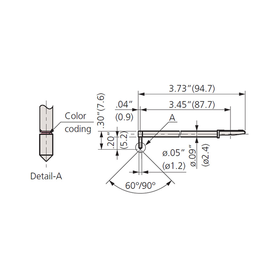 ポルテM size TestEquity: Mitutoyo 12AAC740 Deep Hole 2X Stylus, 2nm Radius, 60