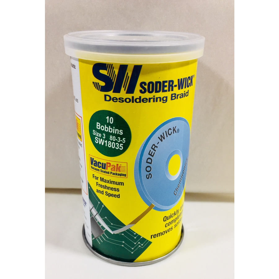 Chemtronics SW18035 Solder Wick, Rosin, 0.08" x 5 ft Roll, 3, Green