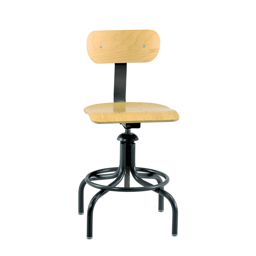 Bevco 1411 Maple Plywood Chair, Swivel II, Round Black Tubular Steel Base, Welded Footring, Adj. 20"-28"