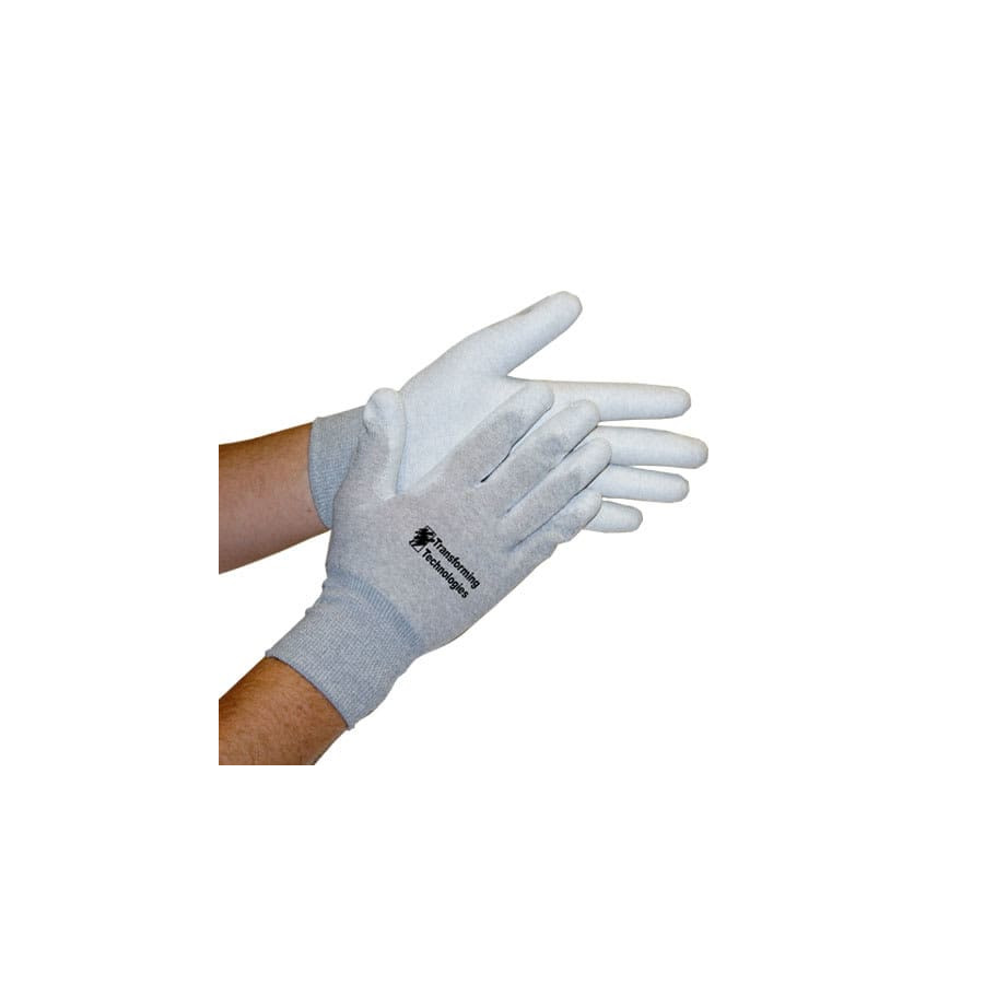 Transforming Technologies GL4502P Inspection Gloves, ESD, Palm Coated, Gray/White, Small