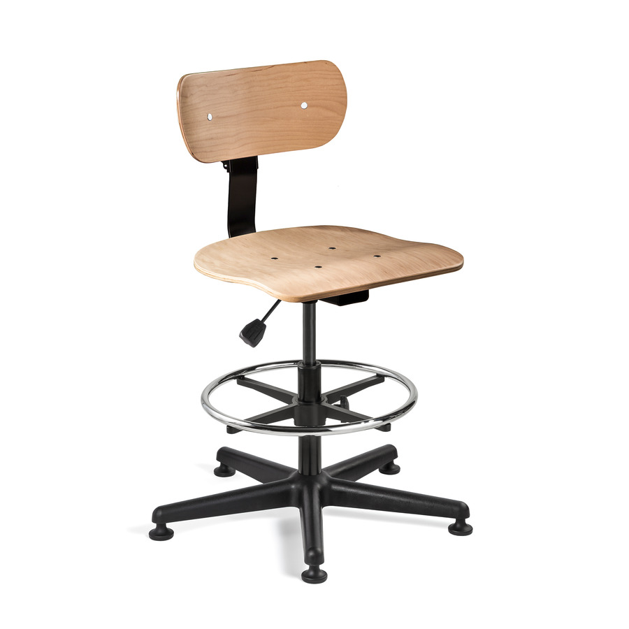 Bevco 1533 Maple Plywood Chair, Non-Tilt, Black Nylon Base, Tubular Steel, Mushroom Glides, Adj. 21"-31"