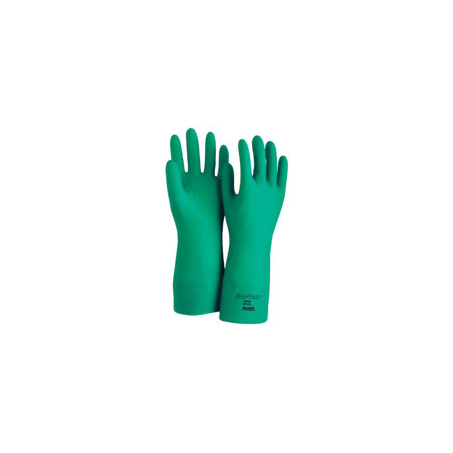 Ansell 37-175 Gloves, Sol-Vex Unsupported Nitrile Flock Lined, Green, X-Large, 12 Pair/Pkg