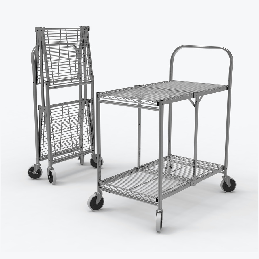 Luxor WSCC-2 Utility Cart, Wire, 2 Shelf, Collapsible, 37"Wx18.25"Dx30.5"H, Silver