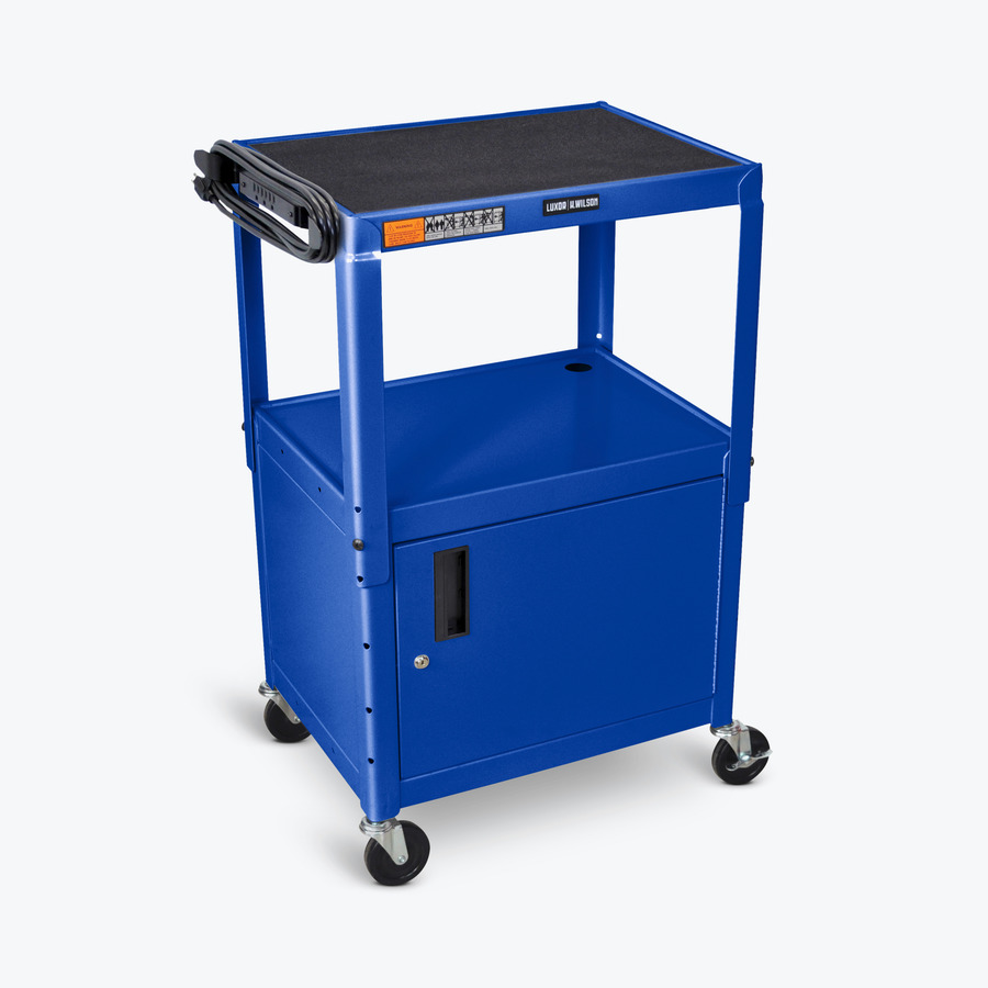 Luxor AVJ42C-RB Steel Cart, Adjustable Height with Cabinet, Blue