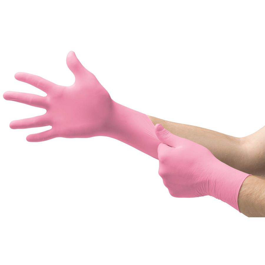 MICROFLEX 162583 Gloves, Latex, Powder Free, Textured, Pink, Medium, 100/Bx, ColorTouch Pink Series