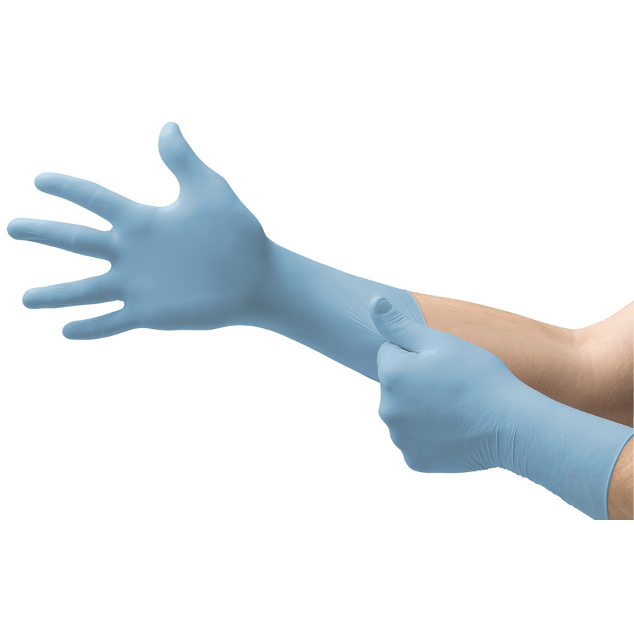 MICROFLEX 163072 Gloves, Nitrile, Powder Free, Texture, Ext Cuff, Blue, Med, 50/Bx, Integra EC Series