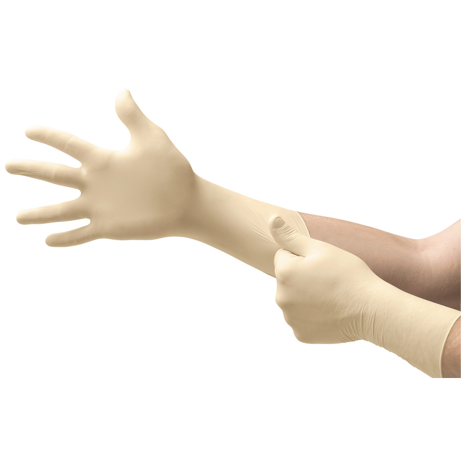 MICROFLEX 163202 Gloves, Latex, Powder Free, Texture, Ext Cuff, Natural, Md, 50/Bx, Synetron Series