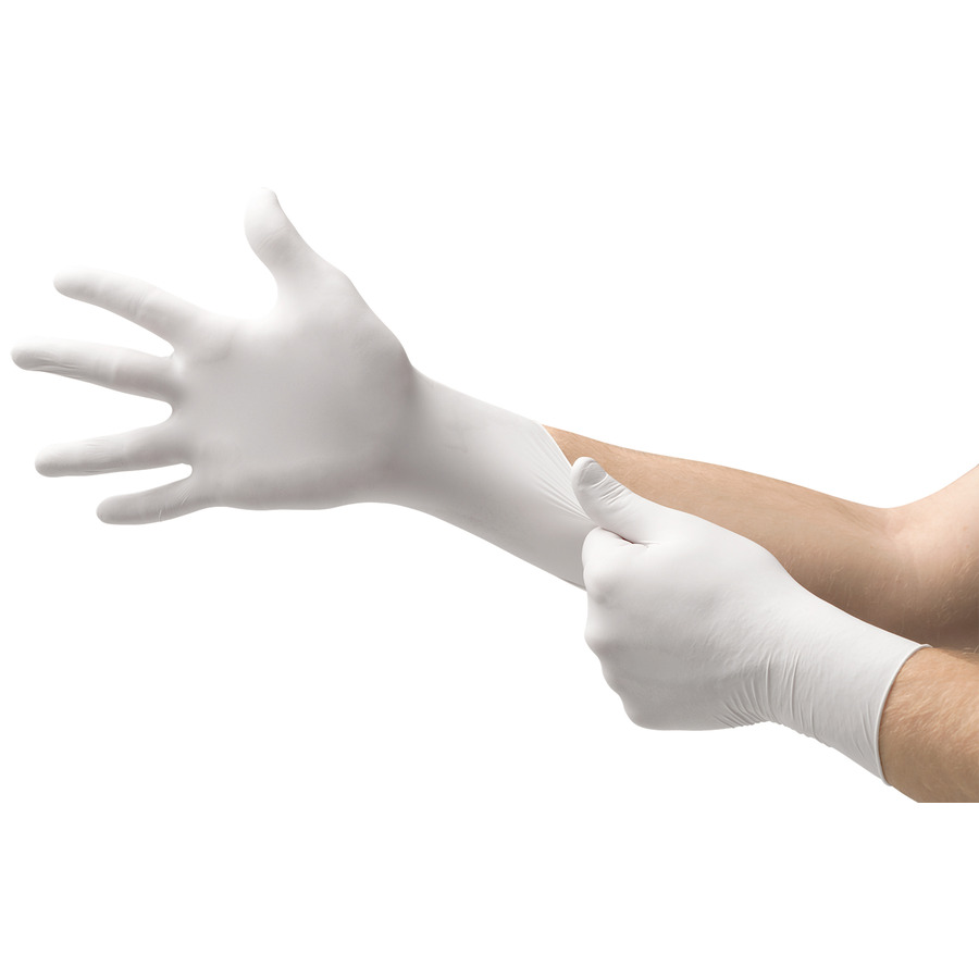 MICROFLEX 163215 Gloves, Nitrile, Power Free, Texture Fng, White, Medium, 100/Bx, Soft White Series