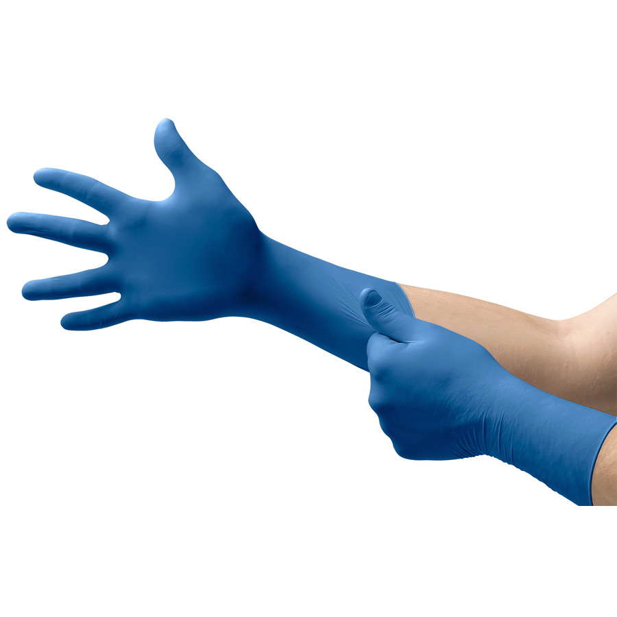 MICROFLEX 163253 Gloves, Nitrile, Powder Free, Ext Cuff, Blue, Large, 100/Bx, UltraSense EC Series