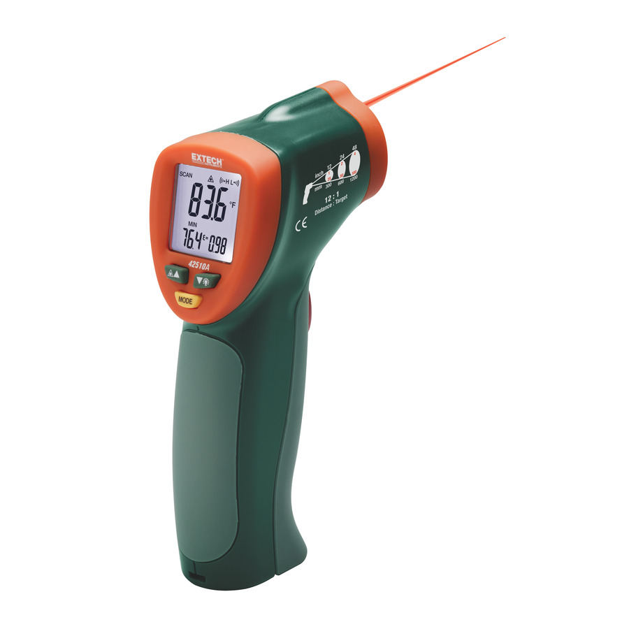 Extech 42510A Infrared Thermometer, Wide Range, Compact, High/Low Setpoints, Backlit LCD, w/Alarm