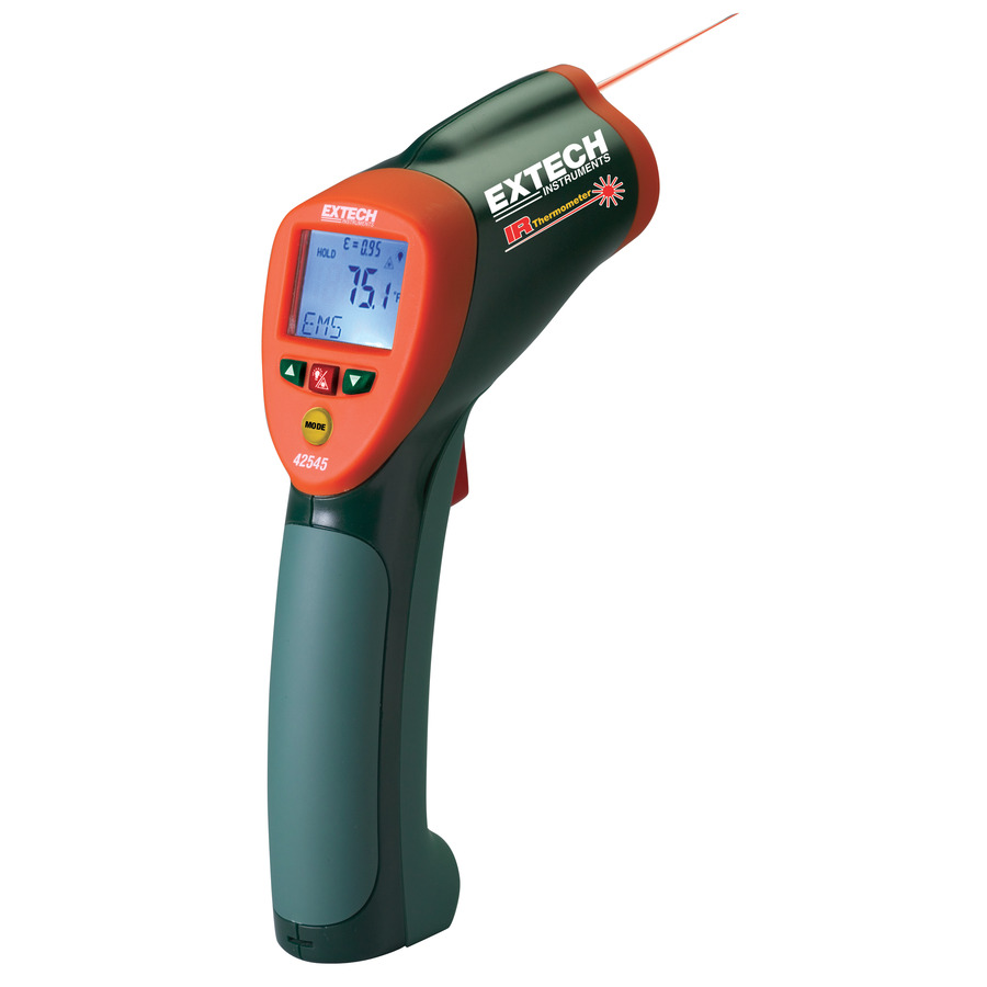 Extech 42545 Infrared Thermometer, Wide Range, High Temperature, High/Low Setpoints, LCD, w/Alarm