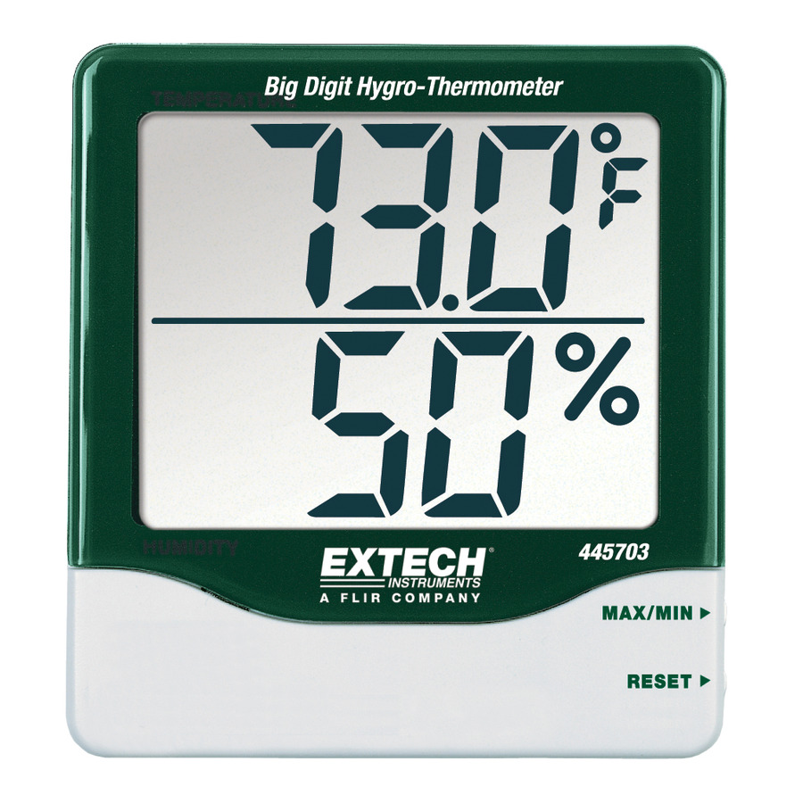 Extech 445703 Hygro-Thermometer, 1" Digits, Large LCD Display, Max/Min Data Hold, Reset Function