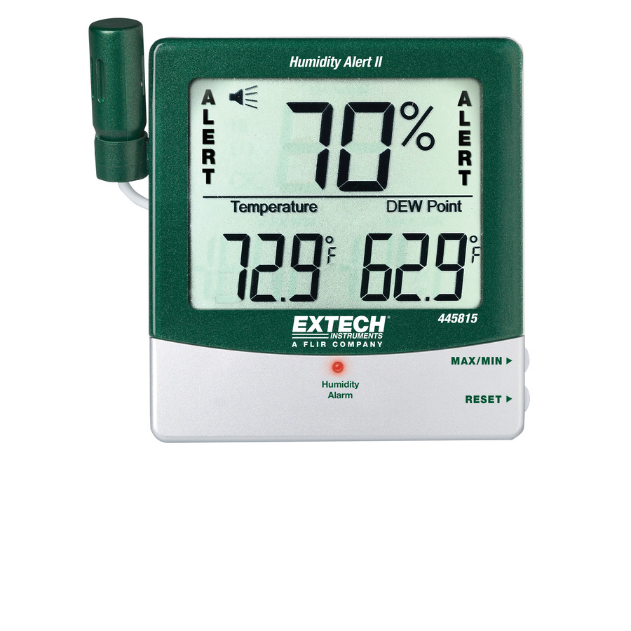 Extech 445815 Hygro-Thermometer, RH/Temp/Dew-Point, w/Alarm, Max/Min Data Hold, w/Wall Mount