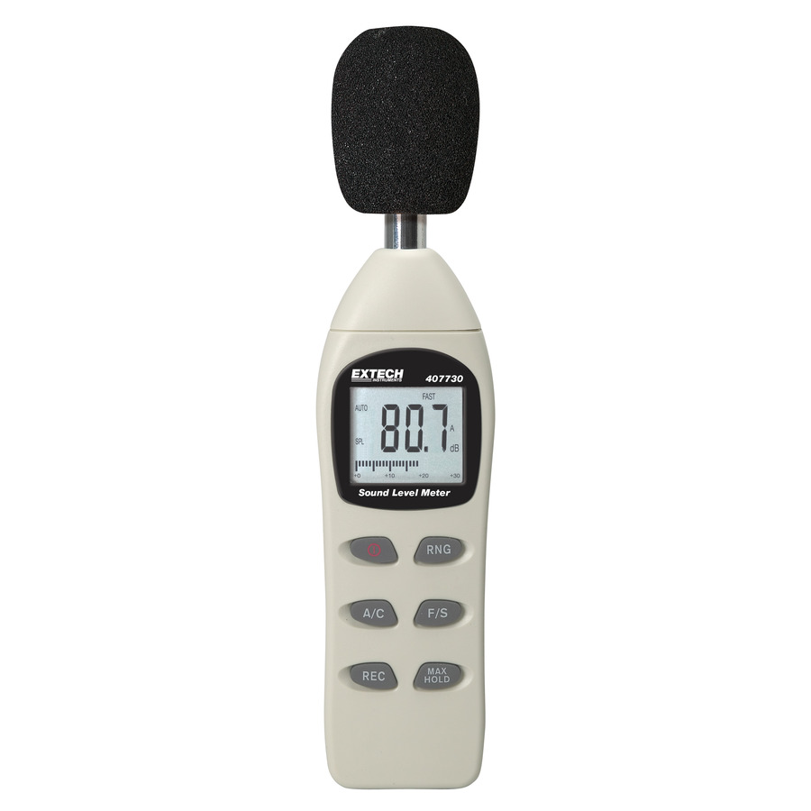 Extech 407730 Sound Level Meter, Digital, 40-130dB, Large Display, Analog Barograph, 2dB Accuracy