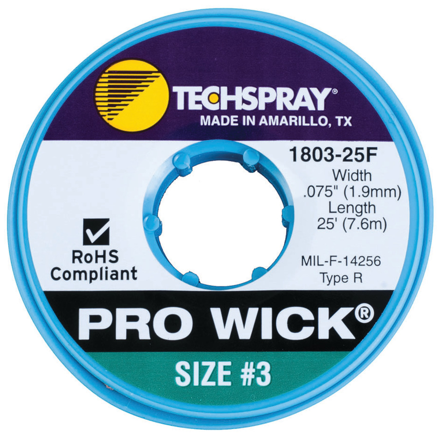 Techspray 180325F Solder Wick, Pro Wick, Type R Rosin, 0.075"x25 ft