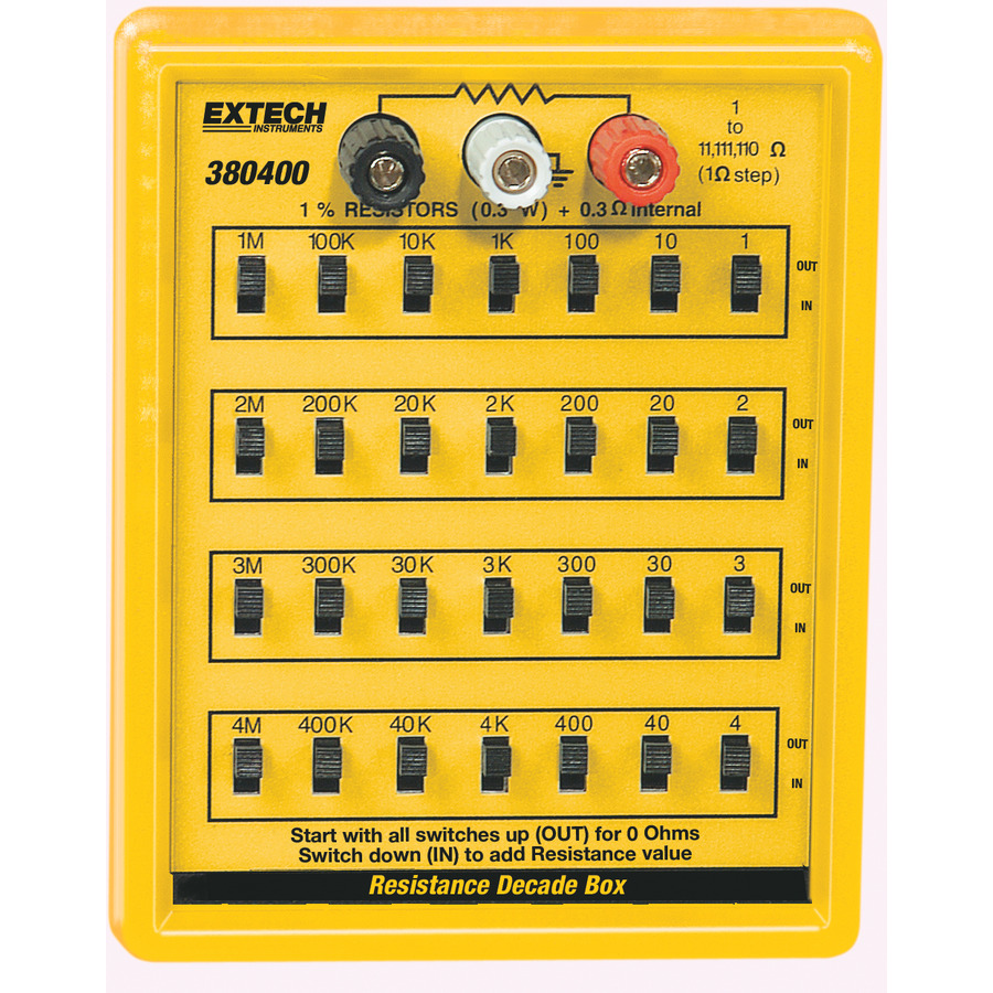 Extech 380400 Resistance Decade Box, 7 Decade Ranges, 3 Binding Post, 1% Resistance Substitution