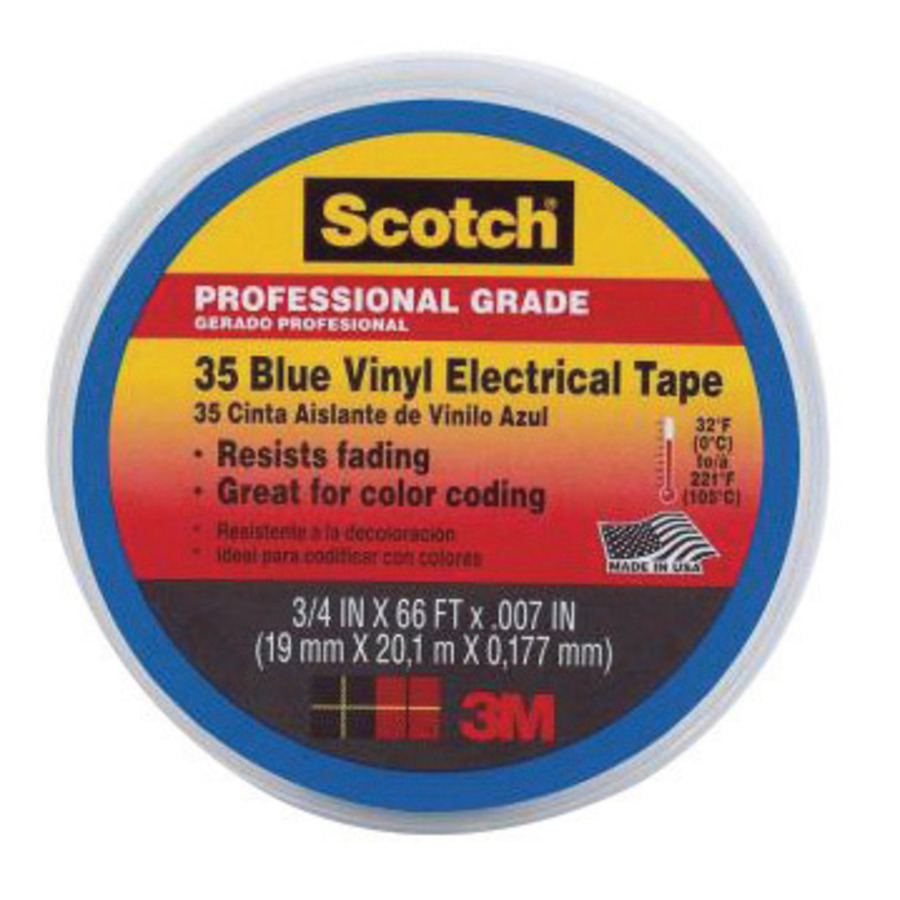 3M 35-BLUE-1/2X20 Electrical Tape, 1/2" x 20' Blue