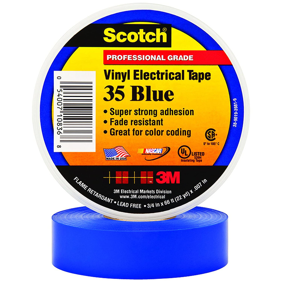 3M 7000006095 Vinyl Electrical Tape, Blue, Professional Grade, 3/4" x 66'