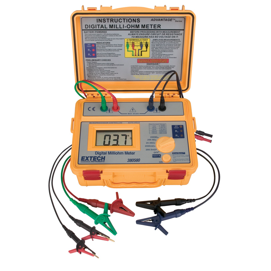 Extech 380580 Milliohm Meter, Battery Powered, High Accuracy & Resolution, Portable, Field Use