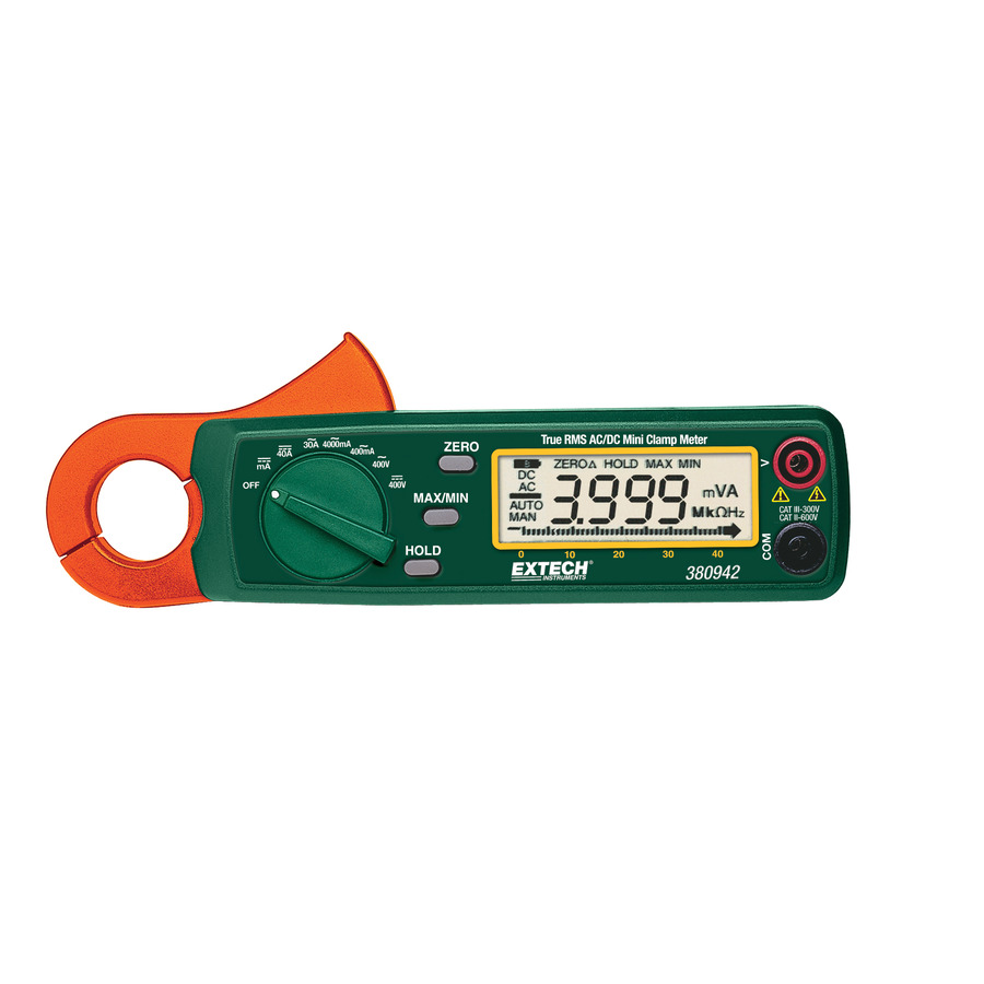 Extech 380942 Clamp Meter, AC/DC, True RMS, 30A, DMM, Compact, High Resolution, with Case