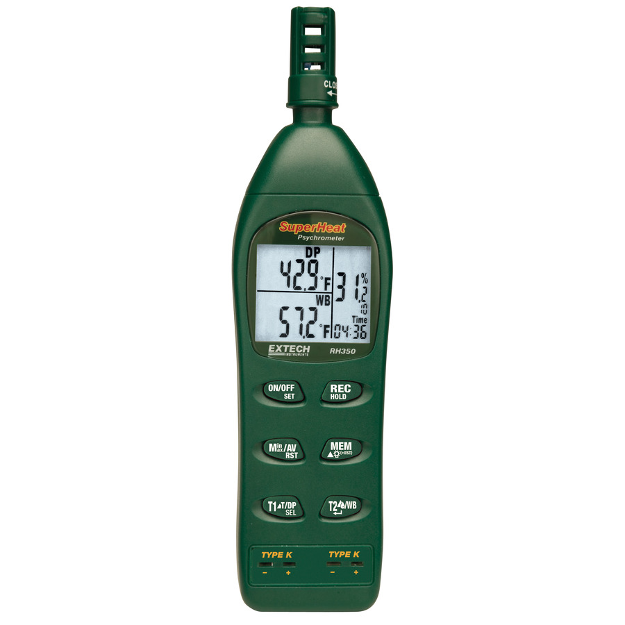 Extech RH350 Hygro-Thermometer, Psychrometer, Dual Input, RH/Temp/Dew-Point/Wet-Bulb, Compact