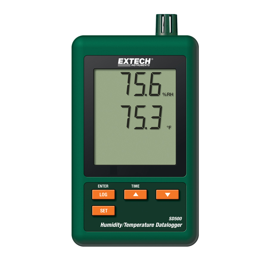 Extech SD500 Humidity/Temperature Datalogger, Dual LCD, RH/Temp, Store on SD Card, Excel Format,