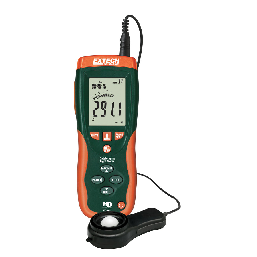 Extech HD450 Light Meter/Datalogger, Up to 40000Fc/400KLux, 5% Accuracy, Data Hold, Large Display