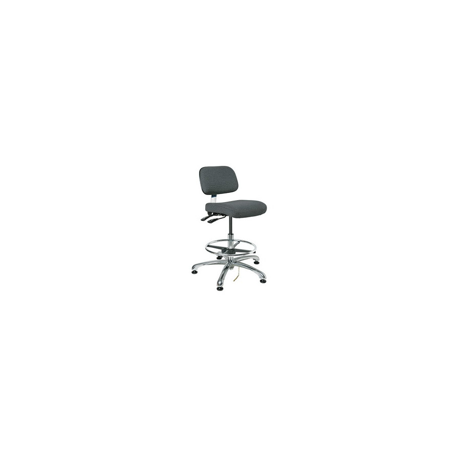 Bevco 8352 Bevco Doral ESD Upholstered Chair, DLX Tilt, Polished Aluminum Base, 18" Adj. Chrome ESD Footring, ESD Mushroom Glides, 19" - 26.5" Seat Height Adj., 300lb Weight Capacity, 12yr Warranty