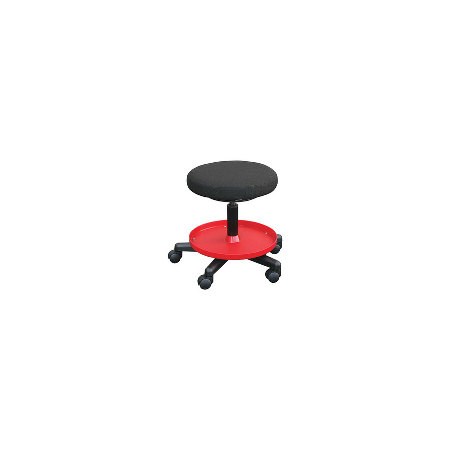 Bevco V3081F Bevco Value-Line Bevco Maintenance Repair Stool, Upholstered Fabric Seat, 16" Diameter Plastic Storage Tray, Dual-Wheel Carpet Casters, 18"-22.5" Seat Height Adj., 300lb Weight Capacity, 5yr Warranty