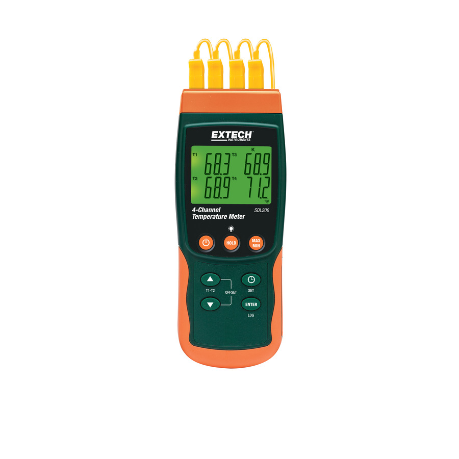 Extech SDL200 Datalogging Thermometer, 4 Channel, 6 Thermocouple Types, RTD Probes, SD Card