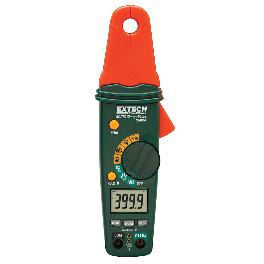 Extech 380950 Clamp Meter, AC/DC, True RMS, 80A, Compact, Extra Small Diameter Jaw, Data Hold